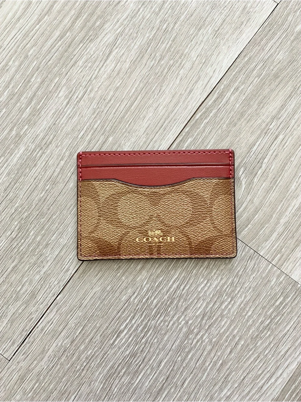 Coach Brown Burgundy Signature Monogram Card Mini Skinny Wallet